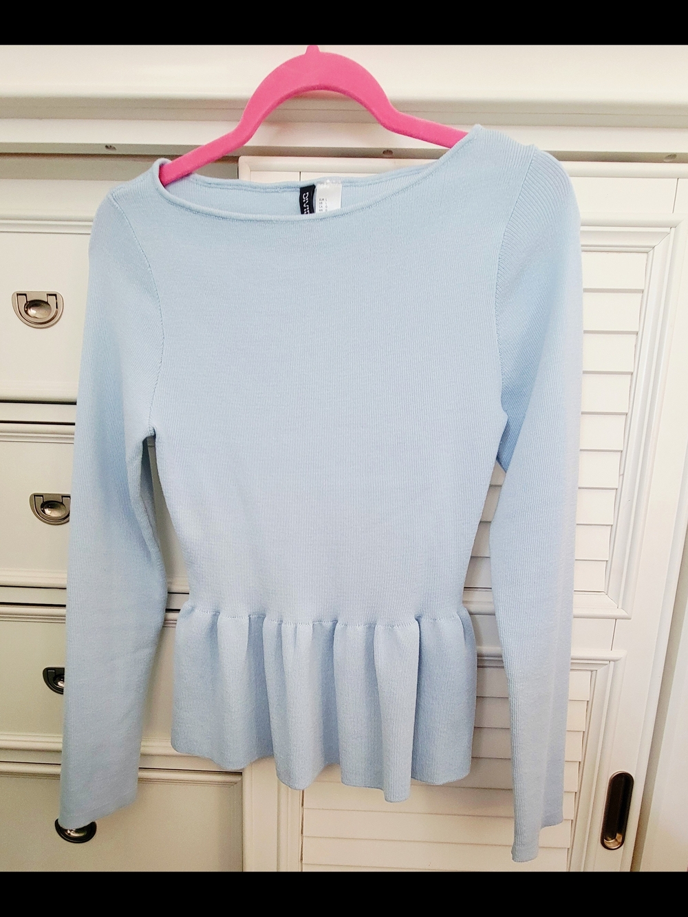 Divided Light Blue Peplum Knit Long-Sleeve Top